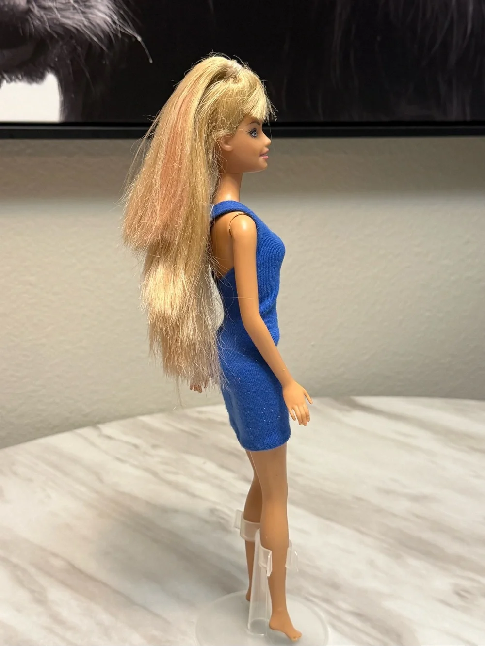Barbie Mattel blonde hair newer gen in blue halter dress